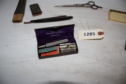 Barber kit-straight razor, scissors, comb