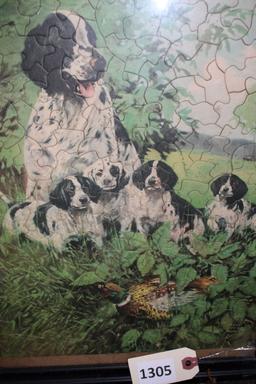 Framed puzzle-English setter with pups