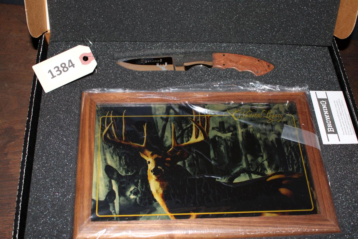 Browning Knife and Framed Deer Print in Original Box