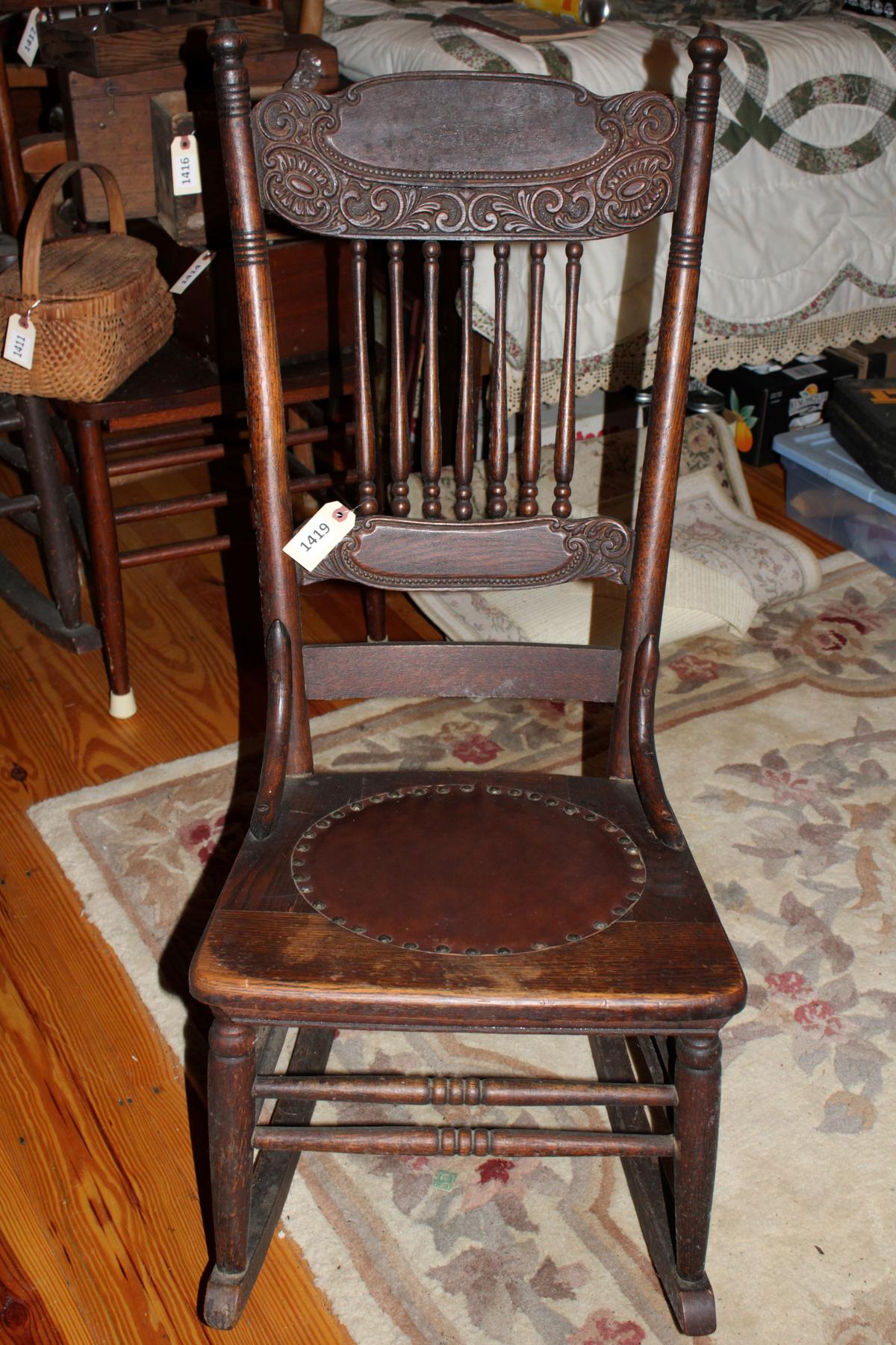 Antique Rocker, leather seat, armless