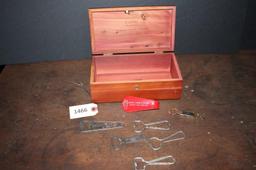 Bottle Openers: Pepsi Coloa, Coca Cola,  Piel's Real Lager Beer, cedar chest, shoe horn Gentry, Stru