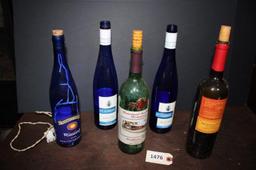 Wine Bottles, one lighted bottle