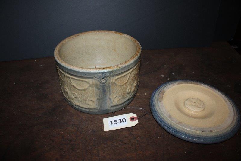 Stoneware bucket with lid, no handle, salt glaze