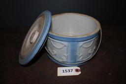 Stoneware bucket with lid and  handle, salt glaze