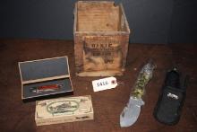 2 NWTF Knives and Dixie Turpentine wooden box