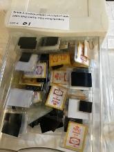 Small 3-drawer plastic unit containing new collecting stamp mounting holders
