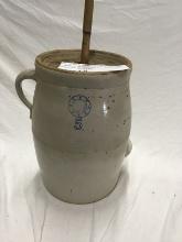 Rare #5 Indian Head Louisville Pottery Stoneware Crock with Dasher and Lid