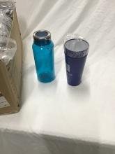 Large group of NEW Reusable plastic bottles and high quality cups, 2 boxes full