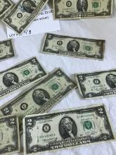 Group of ten 1976 series $2 US banknotes ($20 face value)