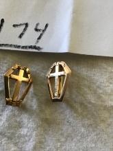 Pair of early solid 10k gold coffins pinbacks, 3.6 grams