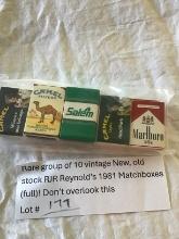 Rare group of 10 vintage New, old stock RJR Reynold's 1981 Matchboxes (full!)