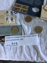 Group of 4 vintage first day covers stamps coin collectibles, USA