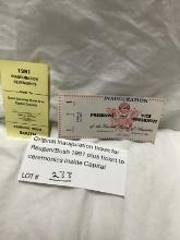 Original Inauguration ticket for Reagan/Bush 1981 plus ticket to ceremonies inside Capitol