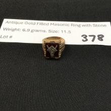 Antique gold-filled Masonic ring with stone