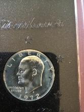 Two Eisenhower US Proof Dollars; 1971 & 1972, in original presentation packaging