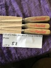 Lot of 3 New, old stock Coca Cola Ice Picks