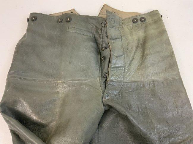 WWII GERMAN NAVY KRIEGSMARINE GRAY LEATHER FOUL WEATHER PANTS