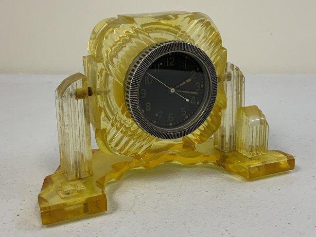 USSR TANK CLOCK INSTALLED IN ART DECO STYLE PLASTIC DISPLAY STAND