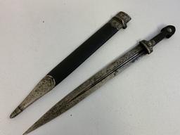 ANTIQUE RUSSIAN COSSACK CAUCASIAN KINJAL DAGGER SILVER DECORATED SIGNED