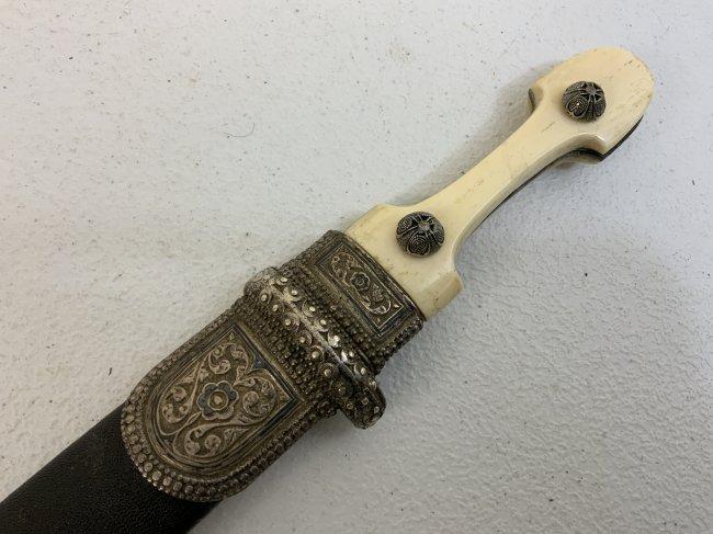 ANTIQUE RUSSIAN COSSACK CAUCASIAN KINJAL DAGGER SILVER DECORATED