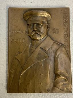 WWI IMPERIAL GERMANY BRONZE HINDENBURG 1914 - 1915 PLAQUE