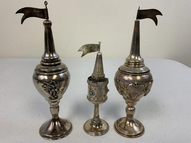 VINTAGE JUDAICA JEWISH STERLING SILVER SPICE TOWERS