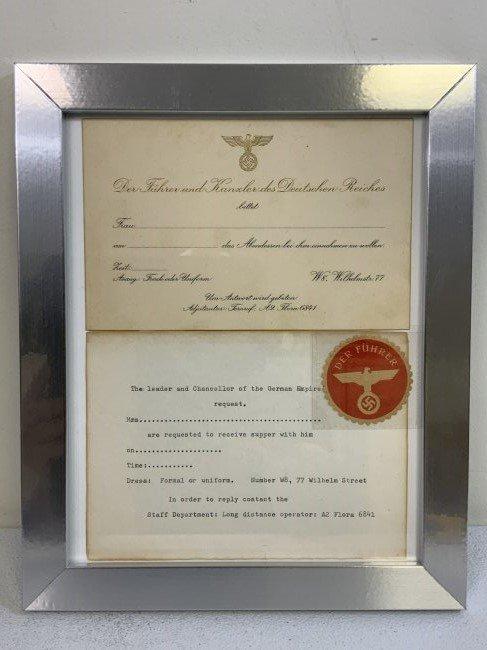 RARE ORIGINAL ADOLF HITLER FORMAL INVITATION FOR SUPPER CARD WITH TRASLATION AND OFFICIAL DER FUHRER