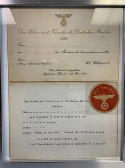 RARE ORIGINAL ADOLF HITLER FORMAL INVITATION FOR SUPPER CARD WITH TRASLATION AND OFFICIAL DER FUHRER