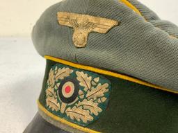 WWII GERMAN ARMY CAVALRY OFFICER CRUSHER TYPE VISOR HAT CAP