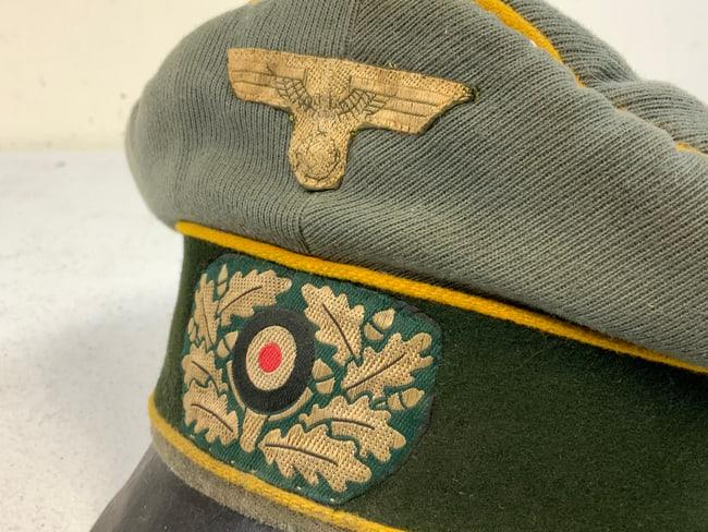WWII GERMAN ARMY CAVALRY OFFICER CRUSHER TYPE VISOR HAT CAP
