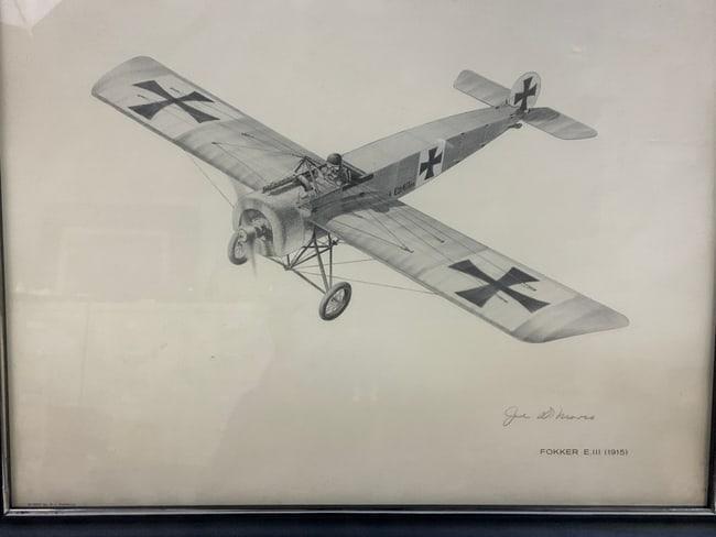 1915 FOKKER E III FRAMED AVIATION ART PRINT BY JOE DEMARCO SIGNED