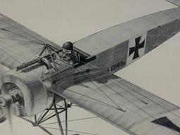 1915 FOKKER E III FRAMED AVIATION ART PRINT BY JOE DEMARCO SIGNED