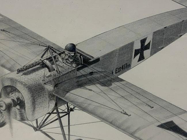 1915 FOKKER E III FRAMED AVIATION ART PRINT BY JOE DEMARCO SIGNED