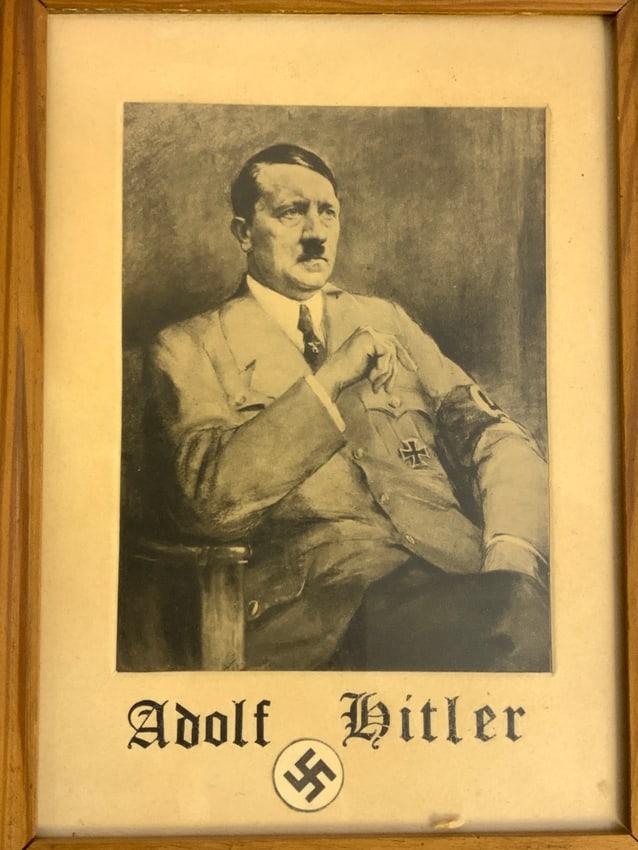GERMANY THIRD REICH ADOLF HITLER FRAMED PORTRAIT FROM NSDAP OFFICE