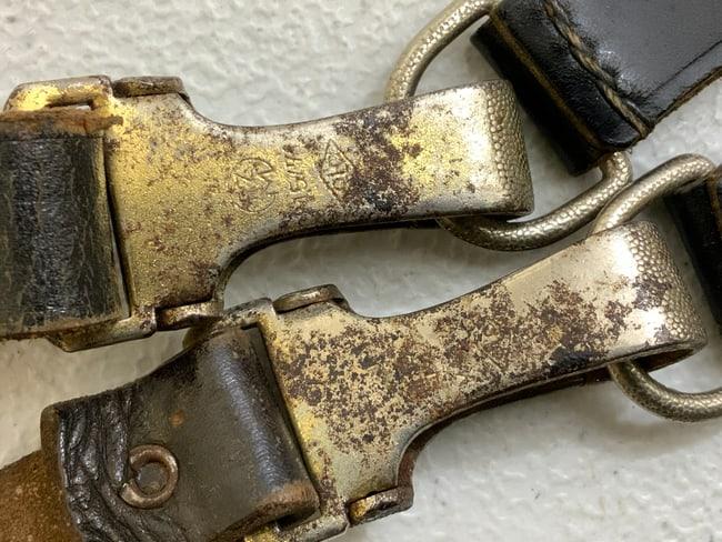 GERMANY THIRD REICH BLACK LEATHER RZM MARKED CROSS STRAP BELT