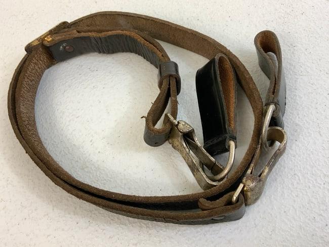 GERMANY THIRD REICH BLACK LEATHER RZM MARKED CROSS STRAP BELT