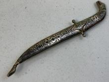 RUSSIAN DAGESTAN SILVER AND NIELLO DECORATED DOG HEAD DAGGER
