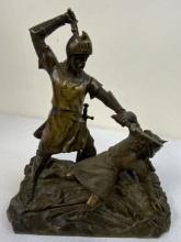 ANTIQUE CRUSADER AND SARACEN GERMAN BRONZE STATUE