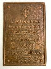 GERMANY THIRD REICH FORESTRY ORGANISATION AWARD COPPER PLAQUE