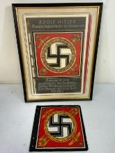 ADOLF HITLER FUHRER STANDART FRAMED PRINT AND SMALL MIMIATURE STANDART