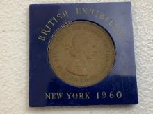 GREAT BRITAIN 1 CROWN 1960 BRITISH EXHIBITION IN NEW YORK COIN