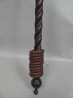 Antique Hand Painted Carved Twisted Wood Curtain Rod