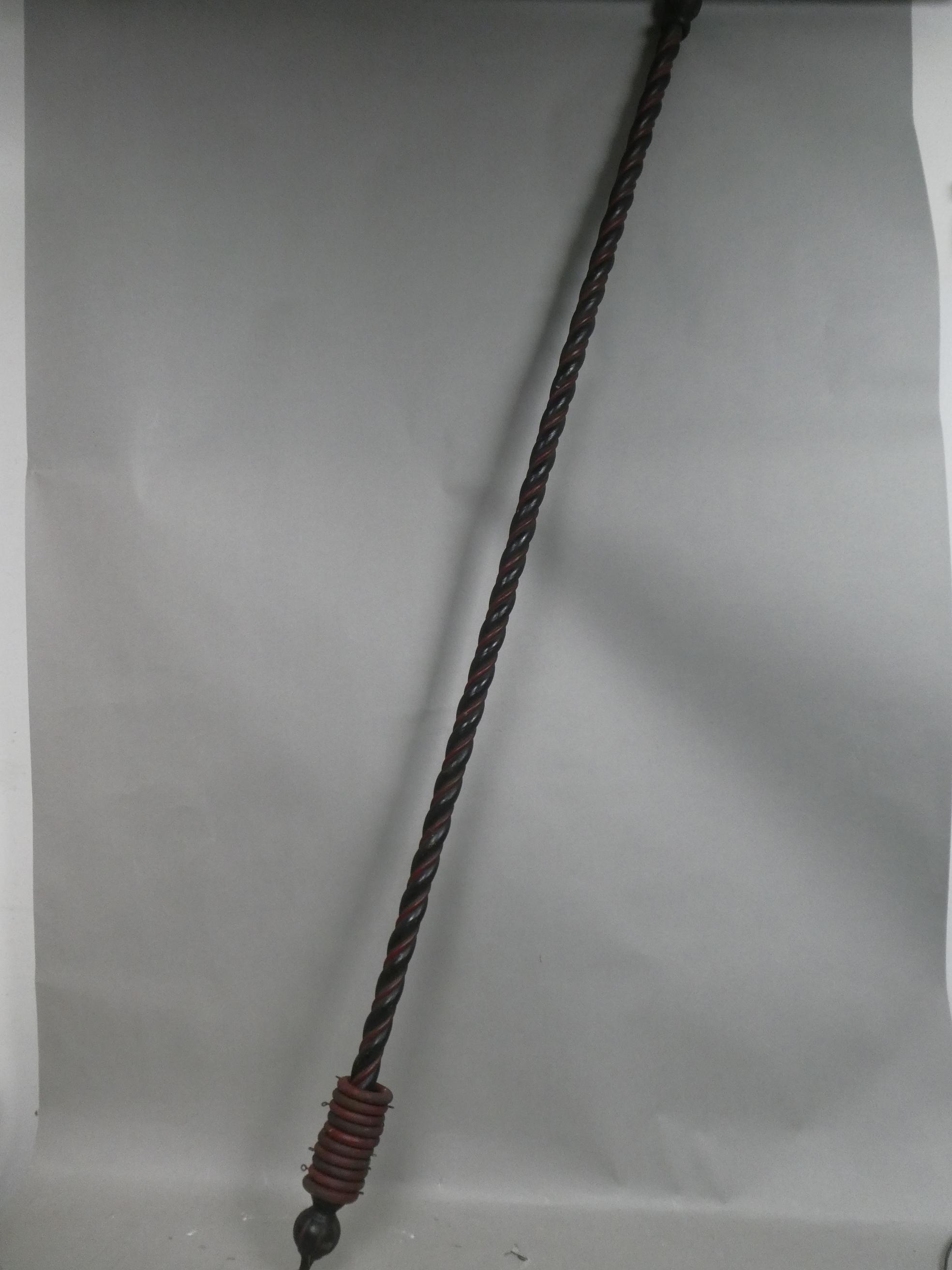 Antique Hand Painted Carved Twisted Wood Curtain Rod