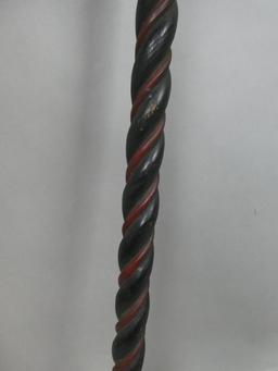 Antique Hand Painted Carved Twisted Wood Curtain Rod