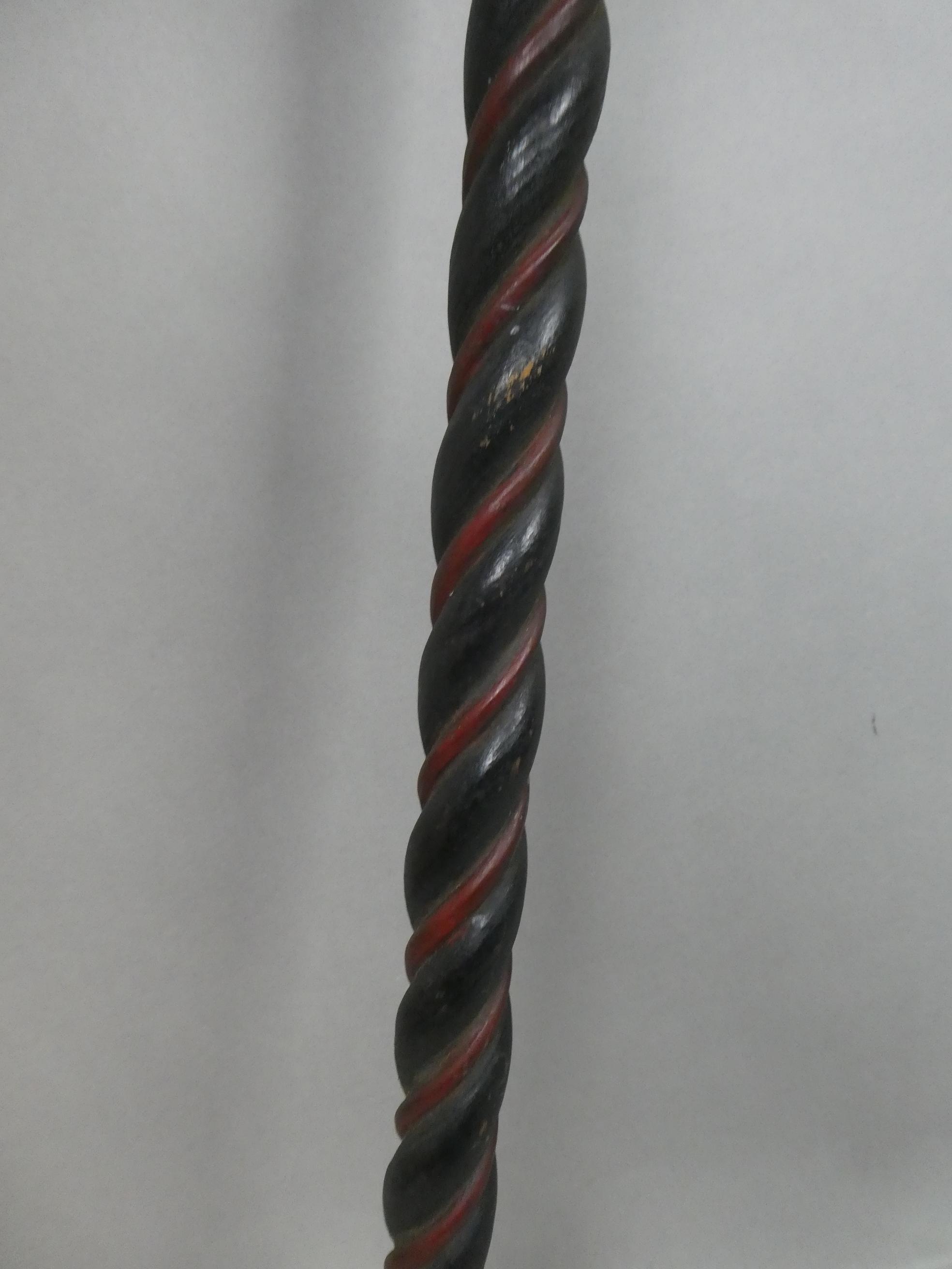 Antique Hand Painted Carved Twisted Wood Curtain Rod