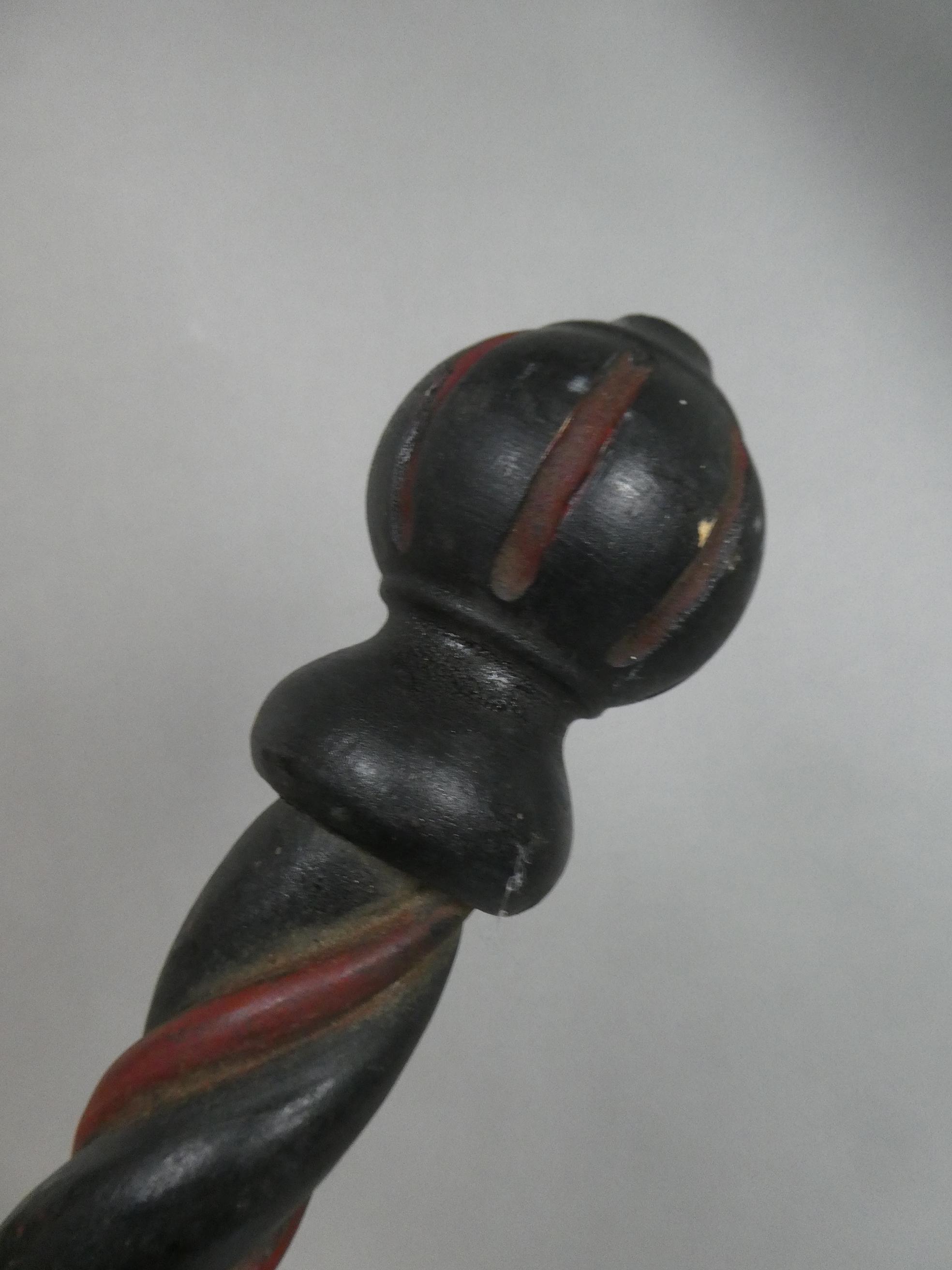 Antique Hand Painted Carved Twisted Wood Curtain Rod