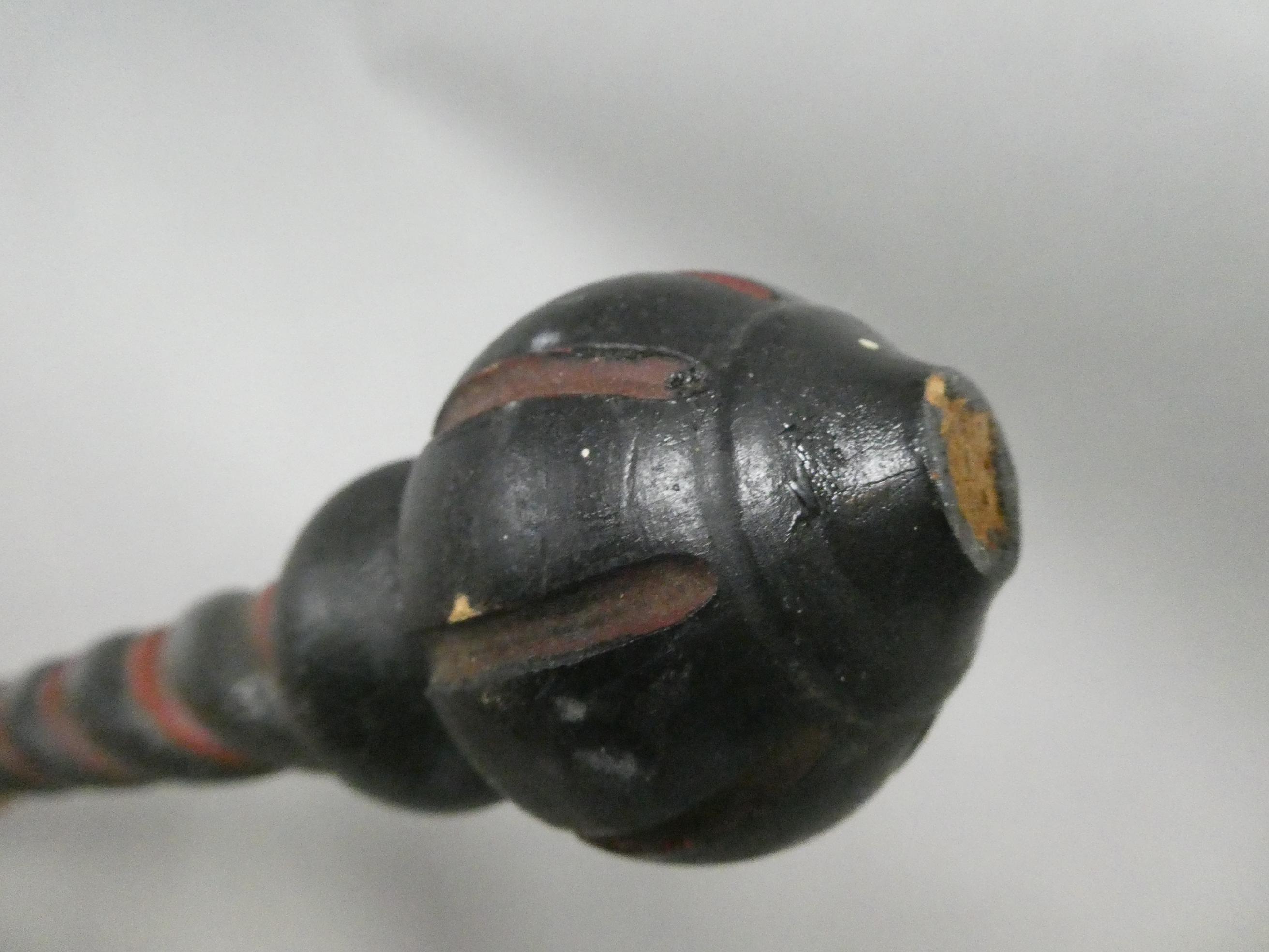 Antique Hand Painted Carved Twisted Wood Curtain Rod