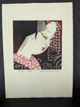 Japanese Etching Young Beauty by Ryo Shintomura 1960
