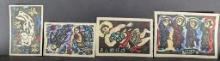 Set of 4 Linocut Prints Depicting Devas Scattering Flowers