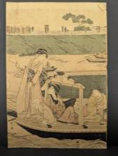 Eishi Japanese Woodblock Print Depicting Pleasure Boat On Sumida River
